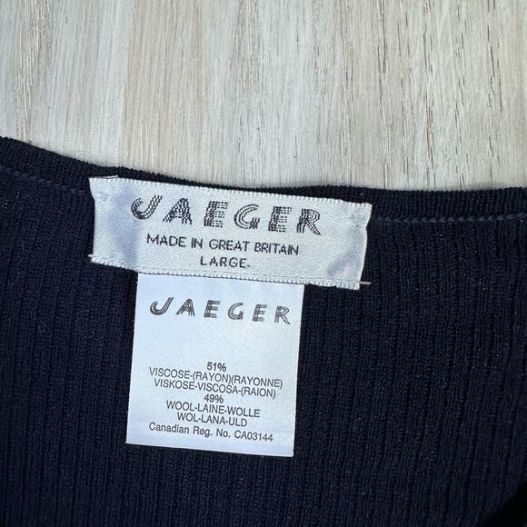 Vintage Jaeger Wool Blend Button Front Navy Classic Cardigan Sweater Large - Picture 13 of 13